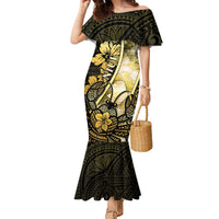 Personalised Niue Family Matching Mermaid Dress and Hawaiian Shirt Niuean Crab Waves Style