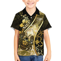 Personalised Niue Family Matching Off The Shoulder Long Sleeve Dress and Hawaiian Shirt Niuean Crab Waves Style