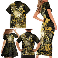 Personalised Niue Family Matching Short Sleeve Bodycon Dress and Hawaiian Shirt Niuean Crab Waves Style