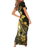 Personalised Niue Family Matching Short Sleeve Bodycon Dress and Hawaiian Shirt Niuean Crab Waves Style