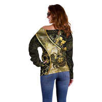 Personalised Niue Off Shoulder Sweater Niuean Crab Waves Style