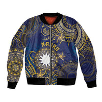 Personalised Nauru Bomber Jacket Hibiscus Polynesian Tribal Pattern