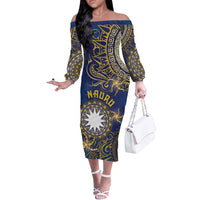 Personalised Nauru Off The Shoulder Long Sleeve Dress Hibiscus Polynesian Tribal Pattern