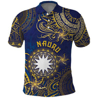 Personalised Nauru Polo Shirt Hibiscus Polynesian Tribal Pattern