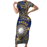 Personalised Nauru Short Sleeve Bodycon Dress Hibiscus Polynesian Tribal Pattern