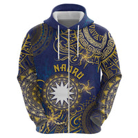 Personalised Nauru Zip Hoodie Hibiscus Polynesian Tribal Pattern