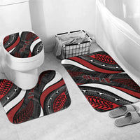 Aotearoa New Zealand Native Birds Map Bathroom Set Silver Fern Tribal Pattern DT05 Mat Set Only (3 pcs) One Size Red - Polynesian Pride