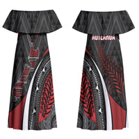Aotearoa New Zealand Native Birds Map Couples Matching Off Shoulder Maxi Dress and Hawaiian Shirt Silver Fern Tribal Pattern DT05 - Polynesian Pride