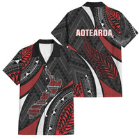Aotearoa New Zealand Native Birds Map Family Matching Long Sleeve Bodycon Dress and Hawaiian Shirt Silver Fern Tribal Pattern DT05 Dad's Shirt - Short Sleeve Red - Polynesian Pride