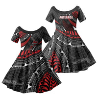 Aotearoa New Zealand Native Birds Map Family Matching Long Sleeve Bodycon Dress and Hawaiian Shirt Silver Fern Tribal Pattern DT05 Daughter's Dress Red - Polynesian Pride