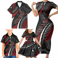 Aotearoa New Zealand Native Birds Map Family Matching Short Sleeve Bodycon Dress and Hawaiian Shirt Silver Fern Tribal Pattern DT05 - Polynesian Pride