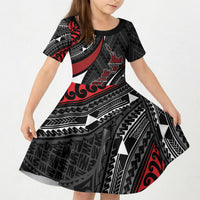 Aotearoa New Zealand Native Birds Map Kid Short Sleeve Dress Silver Fern Tribal Pattern DT05 KID Red - Polynesian Pride