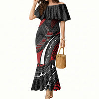 Aotearoa New Zealand Native Birds Map Mermaid Dress Silver Fern Tribal Pattern DT05 Women Red - Polynesian Pride