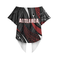 Aotearoa New Zealand Native Birds Map Off Shoulder Wrap Waist Top Silver Fern Tribal Pattern DT05 - Polynesian Pride