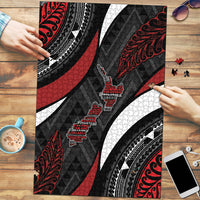 Aotearoa New Zealand Native Birds Map Puzzle Silver Fern Tribal Pattern DT05 Red - Polynesian Pride