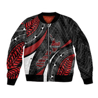 Aotearoa New Zealand Native Birds Map Sleeve Zip Bomber Jacket Silver Fern Tribal Pattern DT05 Unisex Red - Polynesian Pride