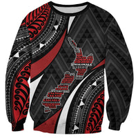 Aotearoa New Zealand Native Birds Map Sweatshirt Silver Fern Tribal Pattern DT05 Unisex Red - Polynesian Pride