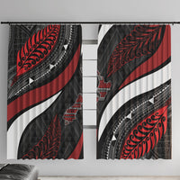 Aotearoa New Zealand Native Birds Map Window Curtain Silver Fern Tribal Pattern DT05 With Hooks Red - Polynesian Pride