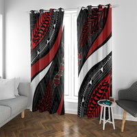 Aotearoa New Zealand Native Birds Map Window Curtain Silver Fern Tribal Pattern DT05 With Grommets Red - Polynesian Pride