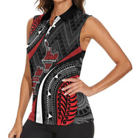 Aotearoa New Zealand Native Birds Map Women Sleeveless Polo Shirt Silver Fern Tribal Pattern DT05 - Polynesian Pride