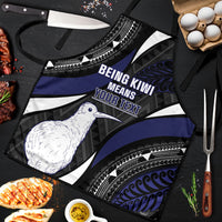Personalised New Zealand Kiwi Apron Silver Fern Tribal Pattern DT05 Navy - Polynesian Pride