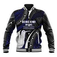 Personalised New Zealand Kiwi Baseball Jacket Silver Fern Tribal Pattern DT05 Unisex Navy - Polynesian Pride