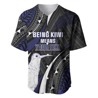 Personalised New Zealand Kiwi Baseball Jersey Silver Fern Tribal Pattern DT05 Navy - Polynesian Pride