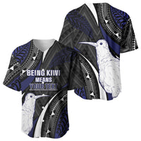 Personalised New Zealand Kiwi Baseball Jersey Silver Fern Tribal Pattern DT05 - Polynesian Pride