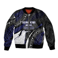 Personalised New Zealand Kiwi Bomber Jacket Silver Fern Tribal Pattern DT05 Unisex Navy - Polynesian Pride