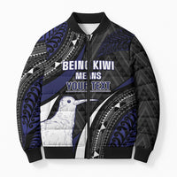 Personalised New Zealand Kiwi Bomber Puffer Jacket Silver Fern Tribal Pattern DT05 Unisex Navy - Polynesian Pride
