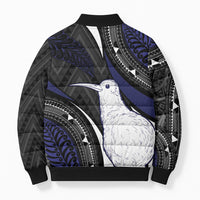 Personalised New Zealand Kiwi Bomber Puffer Jacket Silver Fern Tribal Pattern DT05 - Polynesian Pride