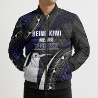 Personalised New Zealand Kiwi Bomber Puffer Jacket Silver Fern Tribal Pattern DT05 - Polynesian Pride
