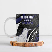 Personalised New Zealand Kiwi Ceramic Mug Silver Fern Tribal Pattern DT05 Navy - Polynesian Pride