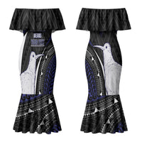 Personalised New Zealand Kiwi Couples Matching Mermaid Dress and Hawaiian Shirt Silver Fern Tribal Pattern DT05 - Polynesian Pride