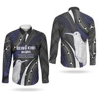 Personalised New Zealand Kiwi Couples Matching Puletasi and Long Sleeve Button Shirt Silver Fern Tribal Pattern DT05 - Polynesian Pride