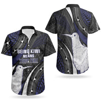 Personalised New Zealand Kiwi Couples Matching Short Sleeve Bodycon Dress and Hawaiian Shirt Silver Fern Tribal Pattern DT05 - Polynesian Pride