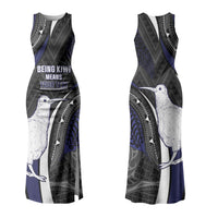 Personalised New Zealand Kiwi Family Matching Tank Maxi Dress and Hawaiian Shirt Silver Fern Tribal Pattern DT05 Mom's Dress Navy - Polynesian Pride