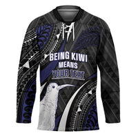 Personalised New Zealand Kiwi Hockey Jersey Silver Fern Tribal Pattern DT05 Unisex Navy - Polynesian Pride