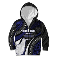 Personalised New Zealand Kiwi Kid Hoodie Silver Fern Tribal Pattern DT05 Zip Hoodie Navy - Polynesian Pride