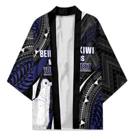 Personalised New Zealand Kiwi Kimono Silver Fern Tribal Pattern DT05 Unisex Navy - Polynesian Pride