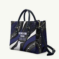Personalised New Zealand Kiwi Leather Bag Silver Fern Tribal Pattern DT05 Navy - Polynesian Pride