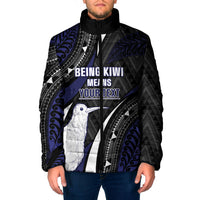 Personalised New Zealand Kiwi Padded Jacket Silver Fern Tribal Pattern DT05 Men Navy - Polynesian Pride