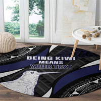 Personalised New Zealand Kiwi Round Carpet Silver Fern Tribal Pattern DT05 - Polynesian Pride