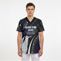 Personalised New Zealand Kiwi Scrub Top Silver Fern Tribal Pattern DT05 - Polynesian Pride