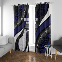 Personalised New Zealand Kiwi Window Curtain Silver Fern Tribal Pattern DT05 With Grommets Navy - Polynesian Pride