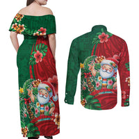 Hawaii Christmas Couples Matching Off Shoulder Maxi Dress and Long Sleeve Button Shirt Mele Kalikimaka Funny Hawaiian Santa - Polynesian Pride