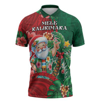 Hawaii Christmas Zipper Polo Shirt Mele Kalikimaka Funny Hawaiian Santa DT05 Green - Polynesian Pride