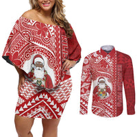 Tonga Christmas Couples Matching Off Shoulder Short Dress and Long Sleeve Button Shirt Kilisimasi Fiefia - Polynesian Pride