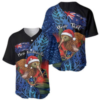 Personalised New Zealand Christmas Baseball Jersey Santa Kiwi Bird With Pohutukawa Flowers - Polynesian Pride
