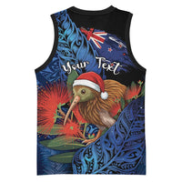 Personalised New Zealand Christmas Basketball Jersey Santa Kiwi Bird With Pohutukawa Flowers - Polynesian Pride